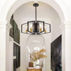 WJShome 4-Light Black and Gold Chandelier, Farmhouse Ceiling Light Fixtures, Dining Room Light Fixtures Over Table, Hanging Geometric Pendant Lights, for Kitchen Island, Bedroom, Foyer, Entryway - color: Black & Gold
