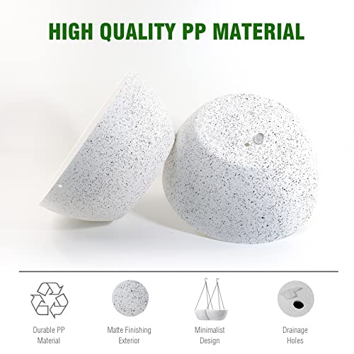 WOUSIWER 13 inch 2Pack Large Hanging Planters for Outdoor Indoor Plants with Drainage Holes and Chain, Round Hanging Flower Pots for Garden Home Porch Decor, White Speckles - color: White Speckles