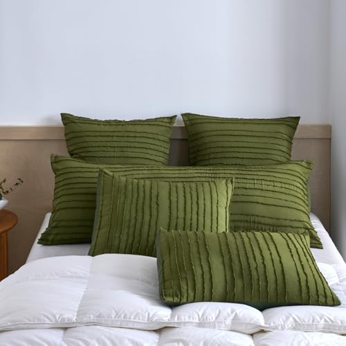 Standard Pillow Shams 2 Pack, Standard Size Pillowcases, Soft Microfiber Geometric Striped Tufted Pillow Covers with Envelope Closure, Green, 20x26 Inches - color: Green-stripe, size: Standard(20*26)