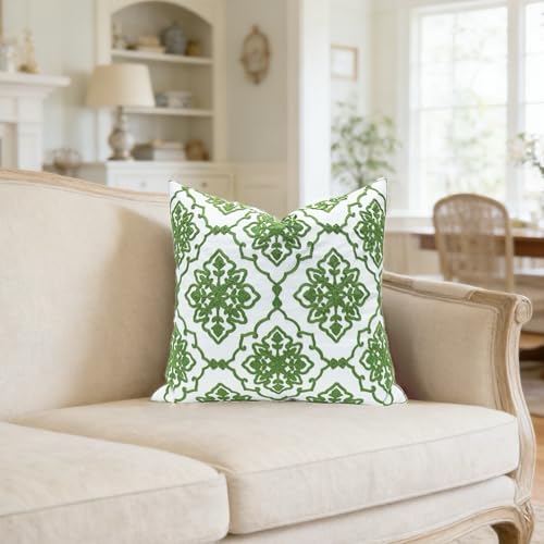 Slow Cow Embroidery Decorative Throw Pillow Cover for Couch Modern Bohemian Flower Accent Pillowcase Cushion Cover 18 X 18 Inches Green - color: Green Bohemian Flower, size: 18" x 18" (Pack of 1)