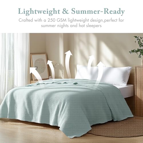 Madison Park Freshspun Basketweave Luxury Cotton Blanket Blue 108x90" King Size Basketweave Premium Soft Cozy 100% Cotton For Bed, Couch or Sofa - color: Blue, size: King