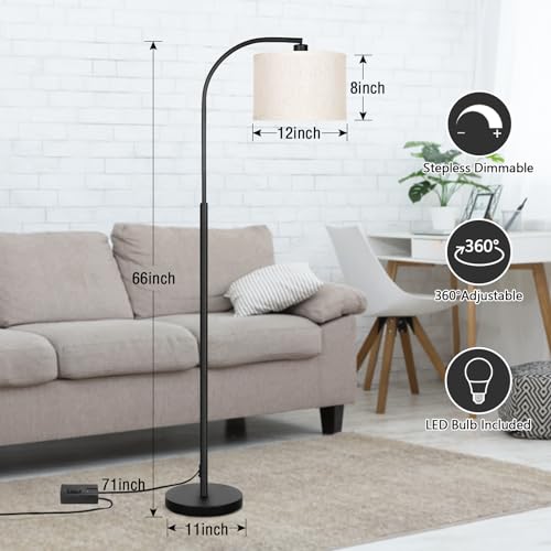 Modern Floor Lamp for Living Room, Arc Floor Lamp with Adjustable Hanging Shade, Black Light with Pedal Switch for Bedroom Study Room, 9W 3000K LED Bulb Included - color: Black