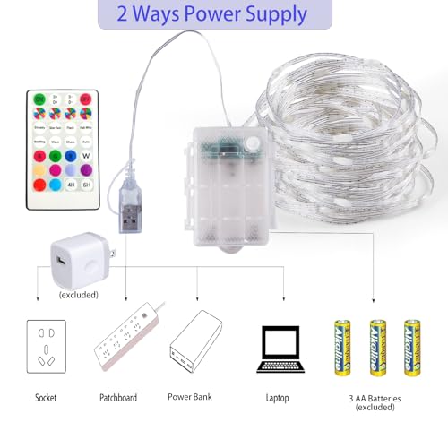 2 Pack Fairy Lights Battery Operated Color Changing String Lights with Remote, 16.4FT Twinkle Lights USB Plug or Battery Powered, Outdoor Christmas Decorations for Bedroom Wedding Party Indoor - color: Multi-colored-2pack
