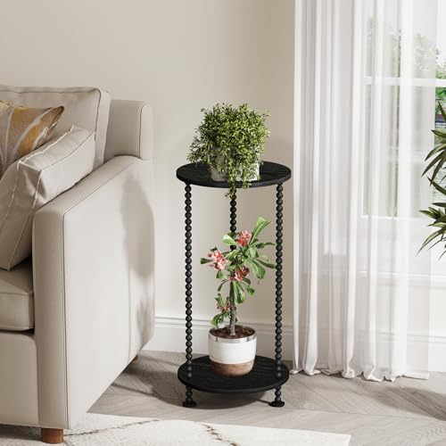 YINMIT Plant Stand Indoor, 2 Tier Small Plant Stand, 23" Tall Metal Spindle Poles Plant Stands, Corner Flower Pot Stand, Plant Tables Indoor, Planter Pot Holder for Balcony Garden Patio Living Room (Black) - color: Black, size: 23.2 In