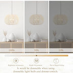 17.7 Inch Rattan Pendant Light White Hemp Rope Rattan Light Fixture Wicker Chandelier Woven Pendant 3-Light Boho Chandelier for Kitchen Island - color: 17.7" White