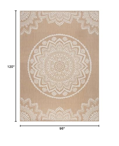 CAMILSON Outdoor Rug 8x10 Modern Area Rugs for Indoor and Outdoor Patios and Porches - Waterproof, Washable, Non-Shedding, Easy-to-Clean Outside Carpet (8 x 10, Medallion - Beige/White) - color: Medallion - Beige / White, size: 8' x 10' (Rectangular)