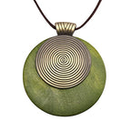 Leather Necklace for Women Long Boho Pendant Hippie Choker Necklace Bohemian Layered Leather Rope Wooden Jewelry Gifts - style: Green Big Wood Pendants