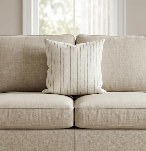 SanVia Cotton Throw Pillow Covers 20x20 – Handwoven Jacquard Texture, Fade-Resistant, No Pilling – Hidden Zipper, Decorative Cushion Cover for Sofa, Couch, Bed – Insert Not Included (Striped, White) - color: Light Gray, size: 20" x 20"