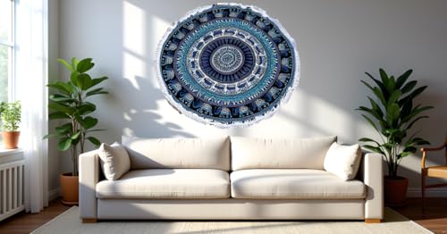 Round Beach Tapestry Mandala Boho Hippie Blanket Indian Cotton Bohemian Large Table Cloth Home Decor Yoga Mat Meditation Picnic Rug Hawaii Sunproof Throw Hippy Boho Gypsy Tablecloth Shawl Roundie (42 - color: Green And Black, size: 42"L x 42"W