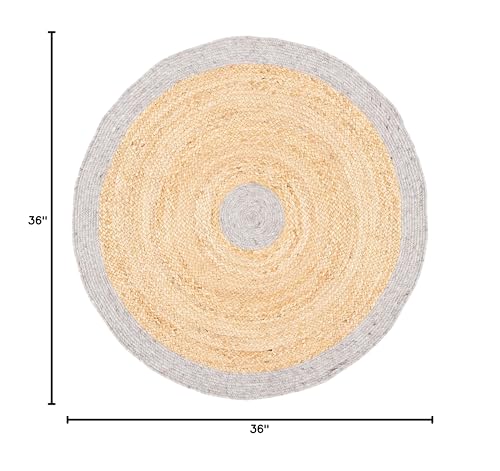 SAFAVIEH Braided Collection Area Rug - 3' Round, Silver & Natural, Handmade Country Cottage Reversible Jute, Ideal for High Traffic Areas in Living Room, Bedroom (BRD910G) - color: Silver/Natural, size: 3' (Round)