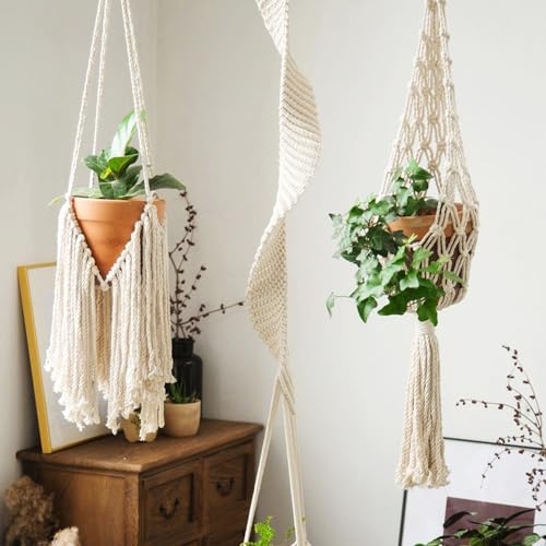 Modern Minimalist Bohemian Style Hanging Planters Plant Net Pocket Hand Woven Hanging Basket Holder Tapestry Flower Basket with Exquisite Tassel Indoor Balcony Decoration (Tassel) - size: Tassel