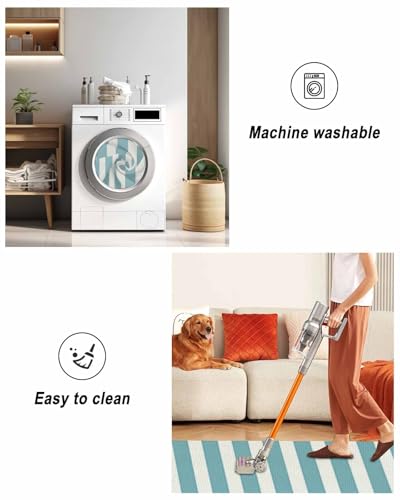 Cyan Stripes Kitchen Runner Rug 2'x4', Washable Woven Cotton Area Rug with Tassels Bathroom Hallway Rug, Farmhouse White Simple Vertical Striped Entryway Bedroom Rug Non Slip Throw Rug Carpet - color: Cyan, size: 2 x 4 ft