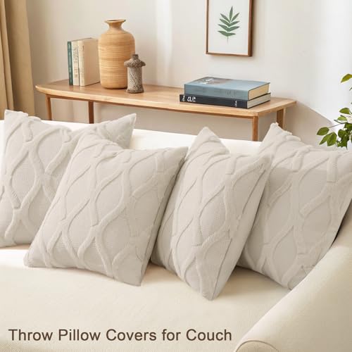 decorUhome Summer Set of 4 Beige Throw Pillow Covers 18x18 Inch, Neutral Decorative Soft Plush Faux Wool Couch Pillow Covers, Farmhouse Pillow Cases for Living Room Bed Sofa - color: Natural Beige, size: 18" x 18" (Pack of 4)
