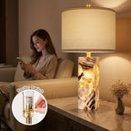 Scenekoy 23" Modern Alabaster Table Lamps Set of 2 with Night Light for Bedroom, Rotary Switch, Bedside Lamp with Linen Shade, Brown Table Lamp for Living Room Nightstand Office (Bulb Included) - color: Brown