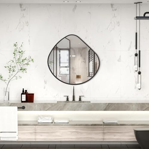 Irregular Wall Mirror Asymmetrical Mirrors, 19''x20'' Black Metal Framed Mirror for Bathroom Bedroom Living Room Entryway, Decorative Modern Wall Decor, Wall Mouted - color: Black-irregular 1(20"x19")