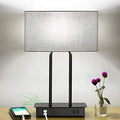 Lakumu Bedside Touch Control Table Lamps with Dual USB Charging Ports 1 AC Outlet, 3 Way Dimmable Modern Nightstand Lamp with Grey Fabric Shade, Desk Lamp for Bedroom Living Room with 5000K LED Bulb - color: Gray