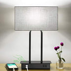 Lakumu Bedside Touch Control Table Lamps with Dual USB Charging Ports 1 AC Outlet, 3 Way Dimmable Modern Nightstand Lamp with Grey Fabric Shade, Desk Lamp for Bedroom Living Room with 5000K LED Bulb - color: Gray