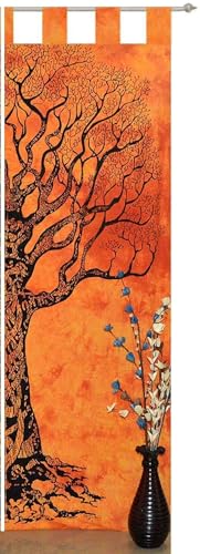 Indian Tie Dye Tree of Life Tapestry Mandala Window Curtain Bedroom Window Valances Hippie Girls, Boys Room Divider 1 Pair Balcony Wall Panel 82 x 26 Inches Sun Protection Curtains - color: Orange, size: 52"W x 82"L (Pack of 1)