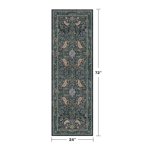 Botanical Bird 2x6 Entryway Rugs Indoor, Machine Washable Runner Rugs for Hallway, Blue and Teal Non Slip Mat for Bathroom, Bedroom Beside Bed, Kitchen, Stain Resistant Forest Green Décor - color: Blue, size: 2' x 6' (Runner)