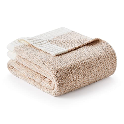 Snuggle Sac Heather Throw Blanket for Couch, Reversible Super Soft Blankets Warm Cozy Knit Fuzzy Plush Lightweight for Sofa, Bed, Camping, Picnic (Heather Beige, Throw(50"x60")) - color: Heather Beige, size: Throw(50"x60")