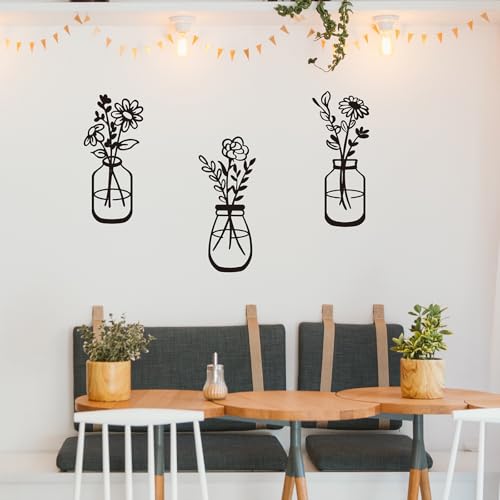 ELQQATY Metal Flower Wall Decor 3 Pieces Black Metal Wall Art Minimalist Art Wall Sculptures for Indoor Bedroom Living Room Bathroom Kitchen. (black2) - color: black2