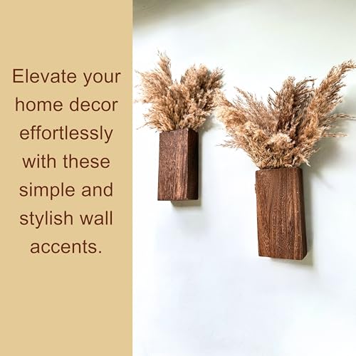 LaLaGreen Wood Wall Planters (8 Inch, 2 Pack) 16 Stalks of Pampas Grass Dried Flower, Wooden Box Vases for Indoor Hanging Planter Rustic Decor Home Living Room Bathroom Modern Farmhouse Decoration - color: Pampas Grass