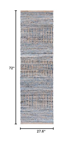 SAFAVIEH Cape Cod Collection Runner Rug - 2'3" x 6', Natural & Blue, Handmade Flat Weave Coastal Braided Jute, Ideal for High Traffic Areas in Living Room, Bedroom (CAP353A) - size: 2'3" x 6' (Runner)