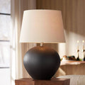 360 Lighting Paulo 24 1/2" High Pot Farmhouse Rustic Southwestern 3-Way Table Lamp Matte Black Ceramic Single Fabric Beige Shade Living Room Bedroom Bedside Nightstand House Office Home Reading