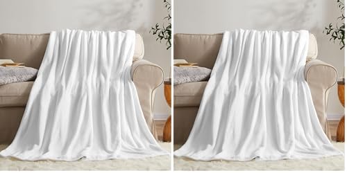 KMUSET Fleece Blanket Throw Size White Lightweight Super Soft Cozy Luxury Bed Blanket Microfiber (Pack of 2) - color: White, size: Throw(50"x60") (Pack of 2)