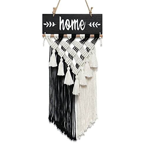 LOMOHOO Welcome Sign Macrame Wall Hanging Woven Tapestry Home Sign Front Porch Door Decor Rustic Yard Sign Art Home Decoration Housewarming Gift (Black) - color: Black