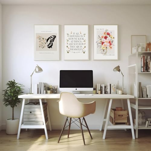 VVL 3Pcs Inspirational Quotes Wall Art for Office Mental Health Motivation Painting Picture Wall Decor for School Treatment Room Home Decoration 16x24in Unframed - color: Inspirational Floral Poster, size: 16x24 in