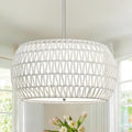 18 inch White 3 Light Rattan Chandelier Rattan Farmhouse Light Fixture Woven Pendant Lights Fabric Shade Boho Chandelier for Kitchen Dinning Room - color: 18"-White-Drum