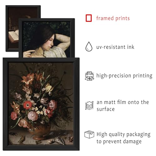 ANERZA 16 PCS Framed Dark Academia Room Decor, Gothic Home Decor, Moody Wall Art Prints for Bedroom, Gallery Wall Frame Set, Witchy Posters for Living Room Aesthetic, Halloween Dorm Collage Kit - color: Gothic black, size: 12"x15" Framed