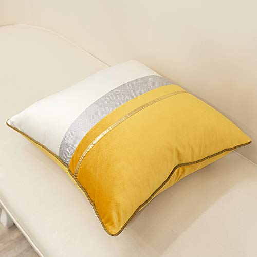 Avigers 18 x 18 Inches Yellow White Gold Leather Striped Patchwork Velvet Cushion Case Luxury Modern Throw Pillow Cover Decorative Pillow for Couch Living Room Bedroom Car - color: Yellow, size: 18" x 18" (Pack of 1)