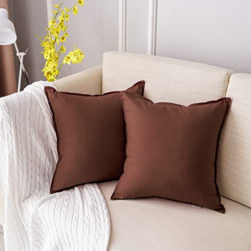 Jeanerlor 18"x18" Solid Cotton Linen Decoration Throw Pillow Case with Zipper Euro Sham Cushion Case Cool Pillow Cover Delicate Decorative Pillowcase for Chair/Bed/Couch,2 Packs, Reddish Brown - color: Reddish Brown, size: 18" x 18" (Pack of 2)