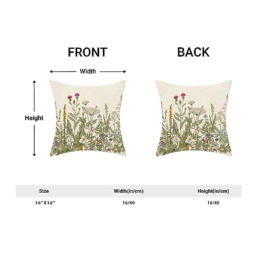 AEIOAE Sage Green Pillow Covers 16x16 Inch Set of 2, Spring Wildflower Plant Throw Pillows Case,Seasonal Floral Outdoor Decorative Flowers Farmhouse Decor Cushion Covers for Home Sofa Bed Couch - color: Wildflowers 01, size: 16" x 16" (Pack of 2)