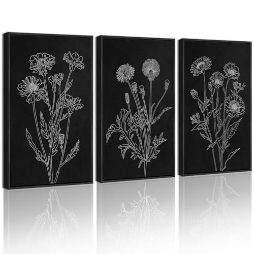 Drsoum Black White Flower Wall Art Vintage Minimalist Floral Wall Hanging Decor Bohemain Botanical Prints Artwork for Office Dining Room Hallway 11x14in Black Framed - color: White Flower, size: 11x14in, Black Framed