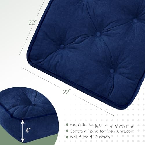 HIGOGOGO Large Floor Pillow Cushion for Adults, Meditation Cushion Pillow with Handle, Lustrous Chenille Tufted, Square Floor Sitting for Tatami Living Room or Yoga, 22x22 Inch, 2Pack, Navy - color: Square Navy, size: 4" Thick(Pack of 2)