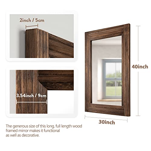 YOSHOOT Hand-Made Wooden Spliced Wall Mirror for Bathroom, Rustic Farmhouse Vanity Mirror, Décor Wall Art, Solid Wood Frame, Vertical or Horizontal Hanging - color: Spliced Brown, size: 40"L x 30"W