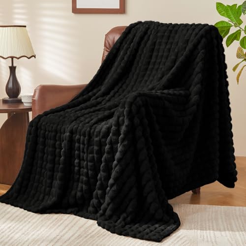 BEDELITE Updated Black Throw Blanket for Couch - Super Soft Lightweight 3D Checkered Fluffy Fuzzy Summer Blanket for Dad Gift, Luxurious Plush Cozy Fleece Blanket for Home Room Decor, 50"x60" - color: Black, size: Throw(50"x60")