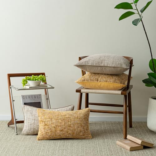A Moment Bright Yellow Reversible Pillow Covers 2 Pack - Farmhouse Chenille Velvet Throw Pillows, Neutral Textured Decorative Throw Pillow Covers with Border for Couch Sofa Bed (16x16 Inch, No Insert) - color: Bright Yellow, size: 16" x 16" (Pack of 2)