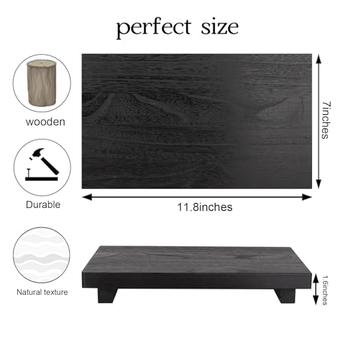 zoocatia Small Wood Tray Pedestal Stand Farmhouse Bathroom Decor Decorative Wooden Riser Kitchen Soap Dish Holder for Vanity, Counter, Sink, Large 11.8" x 7" - Black - color: Black, size: 11.8" x 7" x 1.6"