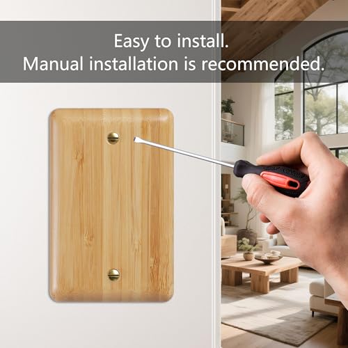 Bamboo Wood Blank Wall Plate Conceal Unused Ports, Decorative Cover - color: Bamboo, size: Blank Wall Plate