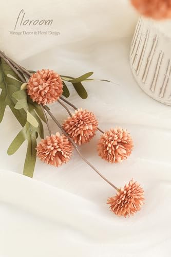 Floroom 5pcs Burnt Orange Faux Silk Mums Artificial Flowers, Bulk Fake Small Mini Chrysanthemums with Stems for DIY Wedding Centerpieces Floral Arrangements Vase Fillers Home Decorations - color: Burnt Orange, size: 5pcs