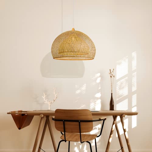 Arturesthome 23.6" Weaving Bamboo Pendant Light for Kitchen Island, Wicker Chandelier, Handmade Woven Hanging Ceiling Light Lampshade for Living Room Bedroom - size: B 23.6"*17.6"