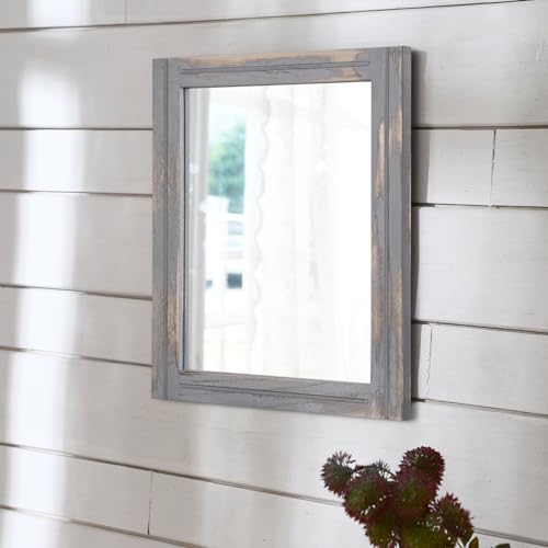 AAZZKANG Wood Framed Mirror Rectangular Rustic Wall Mirrors Decorative Large 20"x16" for Farmhouse Bathroom Living Room Bedroom Grey - color: Rustic Grey, size: 20"L x 16"W