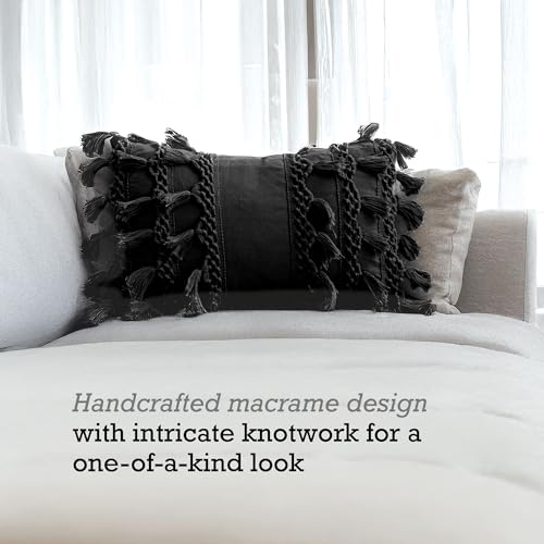 RAJRANG Black Lumbar Sofa Pillow Cover – 20x12 Inch Cotton Rectangle Throw Pillowcase for Sofa, Bed and Living Room Décor - color: Black, size: 20" x 12" Rectangular