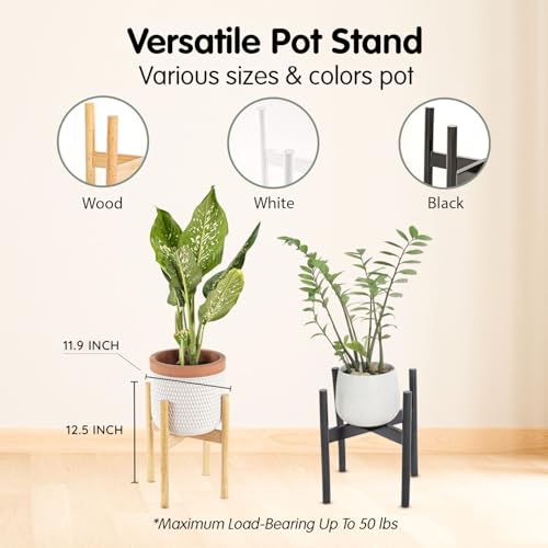 Wood 11.9" x 12.5" Plant Stand Indoor Outdoor, Wooden Single Floor Plant Pot Holder, Natural Plant Stand, Assembly Required (Excluding Potted Plants) - color: White, size: 12.5" H x 11.9" W