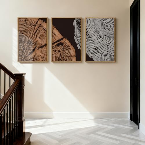 ANHUIB Tree Ring Wall Art 16x24 Inch Black Wall Painting Modern Wood Stump Wall Decor Neutral Minimalist Artprints Set of 3 for Living Room Bedroom Office - color: Tree Ring, size: 24"L x 16"W