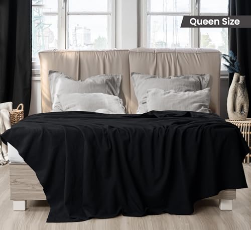 Utopia Bedding 100% Cotton Thermal Blanket Black Queen Size Soft, Lightweight, Breathable, Cozy Spring and Summer Blankets for Bed, Home Decor Gifts for Women and Men (90x90 Inches) - color: Black, size: Queen